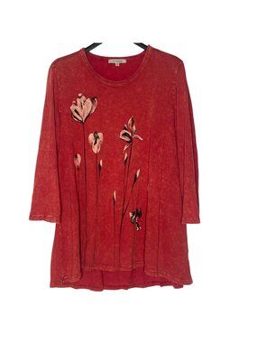 Jess & Jane Floral Lily Garden Tunic Top Sz XL Color Distressed Cotton
